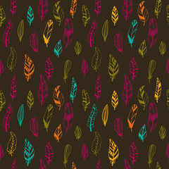 Seamless vintage pattern with hand drawn feathers