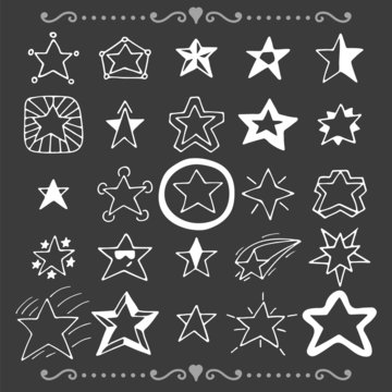 Set of doodle stars. Hand drawn collection