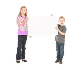 Family: Brother and Sister Hold Up Blank Sign