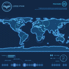 Blue Polygon World Map HUD Screen