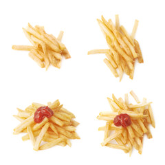 Pile of french fries potatoes isolated