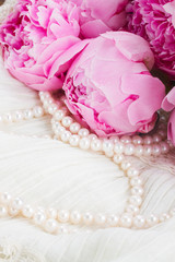 pink a  peony on lace