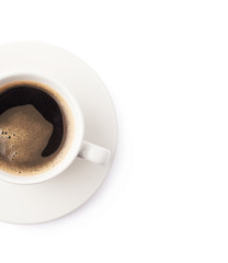 Fresh cup of coffee on a plate, isolated