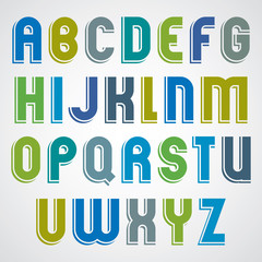 Colorful cartoon font, rounded upper case letters with white out
