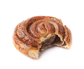 Bitten cinnamon roll bun isolated