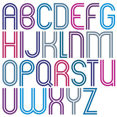 Rounded big jolly parallel cartoon uppercase letters, colorful f