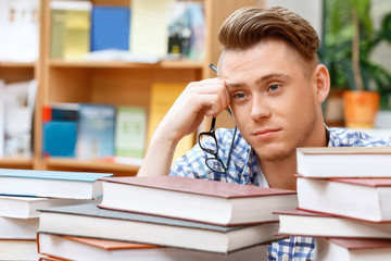 Young student working in a library