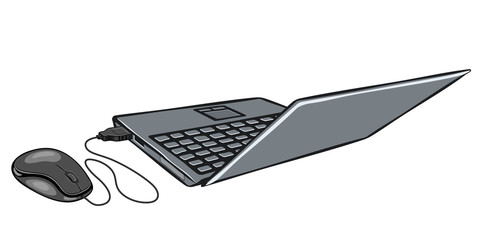 Cartoon illustration of laptop and computer mouse