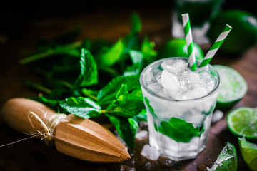 Chilled mohito on wooden background