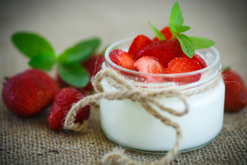 sweet delicious  yogurt with fresh strawberries