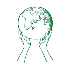 doodle globe in women hands