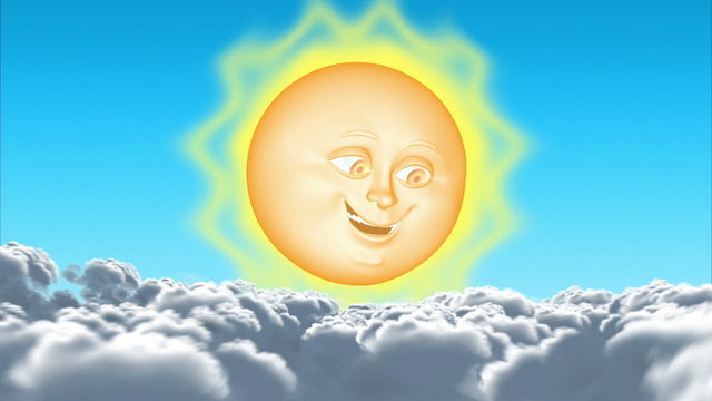3D cartoon sun, seamless loop.