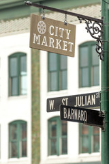 City Market sign on lamppost in Historic District of Savannah