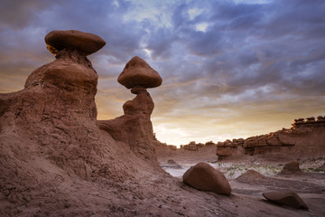 Sunset Hoodoos in Goblin Valley State Park, Utah © kojihirano