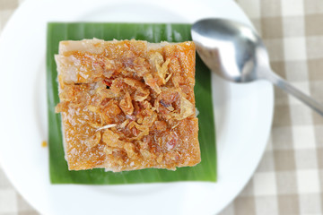 Thai dessert, coconut custard squares.View from above.