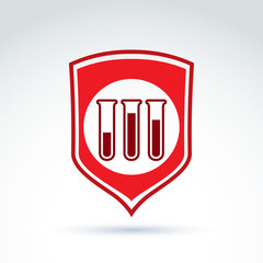 Vector illustration of a red shield symbol and test tubes with a