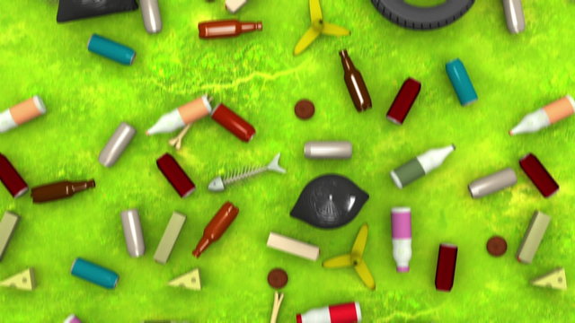 Environmental pollution. 3D animation in cartoon style, loopable.