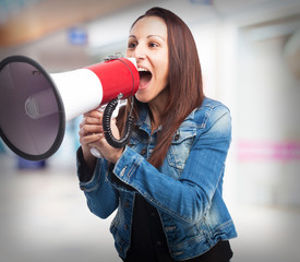 woman shouting with a megaphone