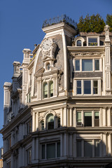 Fototapeta na wymiar Architectural detail of Second Empire building, Chelsea, New York