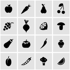 Vector black fruit and vegetables icon set - 84618943