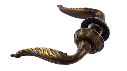 Naklejka premium Door handle in bronze on a white background 