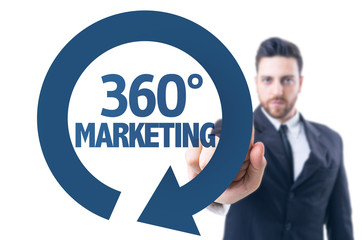 Business man pointing the text: 360 Marketing