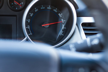 Naklejka premium Car speedometer. Dangerous driving concept