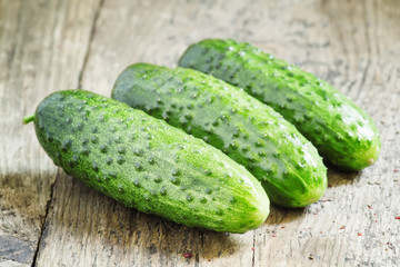 Fresh cucumbers, selective focus