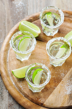 Silver mexican tequila with lime