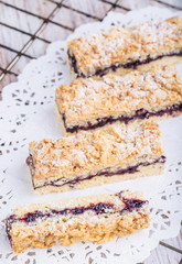 Homemade cake with blueberry marmalade