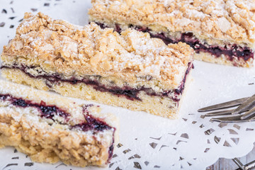 Homemade cake with blueberry marmalade