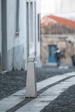 Detail of a street blockage architecture pillar to stop vehicle circulation.