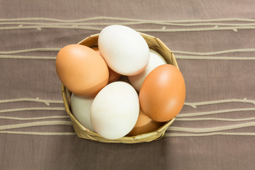Egg in the bamboo basket.