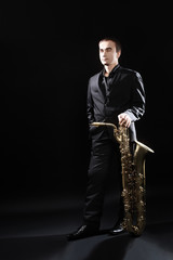 Naklejka premium Jazz man Saxophone Player Saxophonist