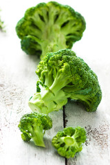 Broccoli on a white wooden background