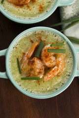 cold cucumber soup with herbs and shrimps