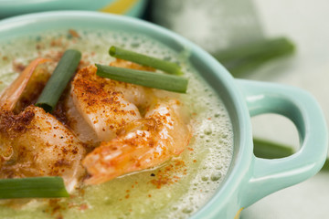 cold cucumber soup with herbs and shrimps