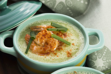 cold cucumber soup with herbs and shrimps