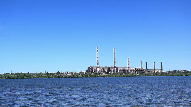 Coal thermal power plant standing on the banks of the Dnieper River