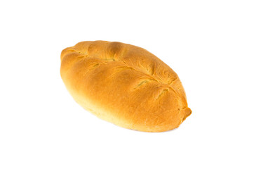 hot pie with eggs and green onions on a white background