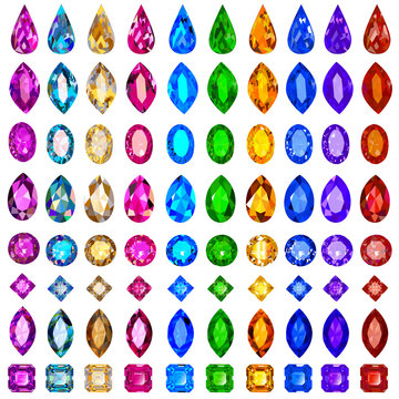 set of precious stones of different cuts and col