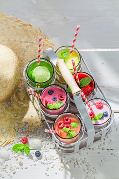 Delicious smoothie with fruity yogurt