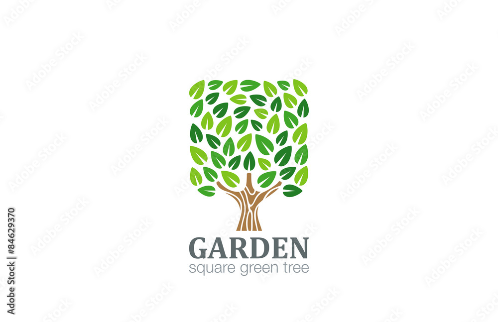 Poster green tree logo square shape design vector template...eco farm l