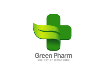 Green Eco Pharmacy Medical Cross Logo design vector template...E