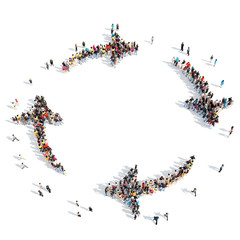 People in the form of arrows.