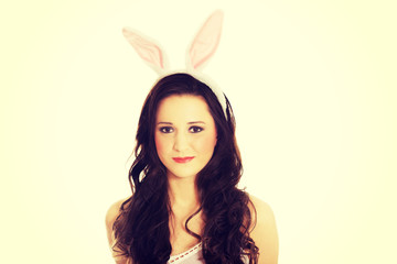 Portrait of beautiful woman wearing bunny ears
