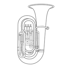 dark contour tuba music instrument vector illustration. - obrazy, fototapety, plakaty
