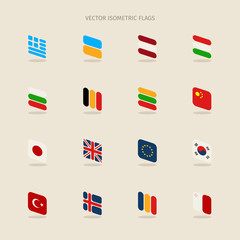 Vector set of isometric flags in simple style of European Union,