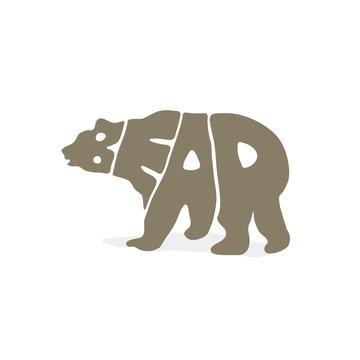 Illustration Bear painted the word "bear". For child development and games.