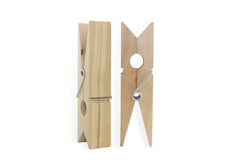 Two Oversized Clothespins Isolated On White